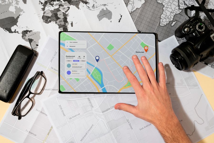 Gps navigation system on a phone in a self-driving car Gps navigation system on a phone in a self-driving car